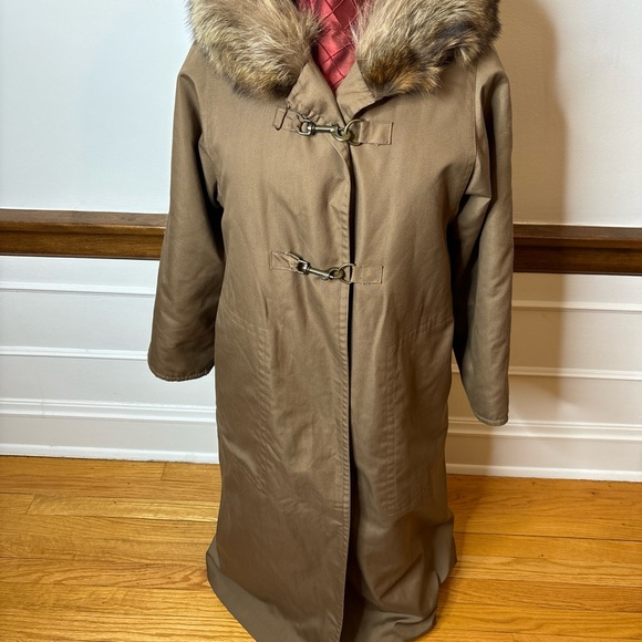 Vtg BONNIE CASHIN Russel Taylor Brown Fur Trim Rain Weatherwear